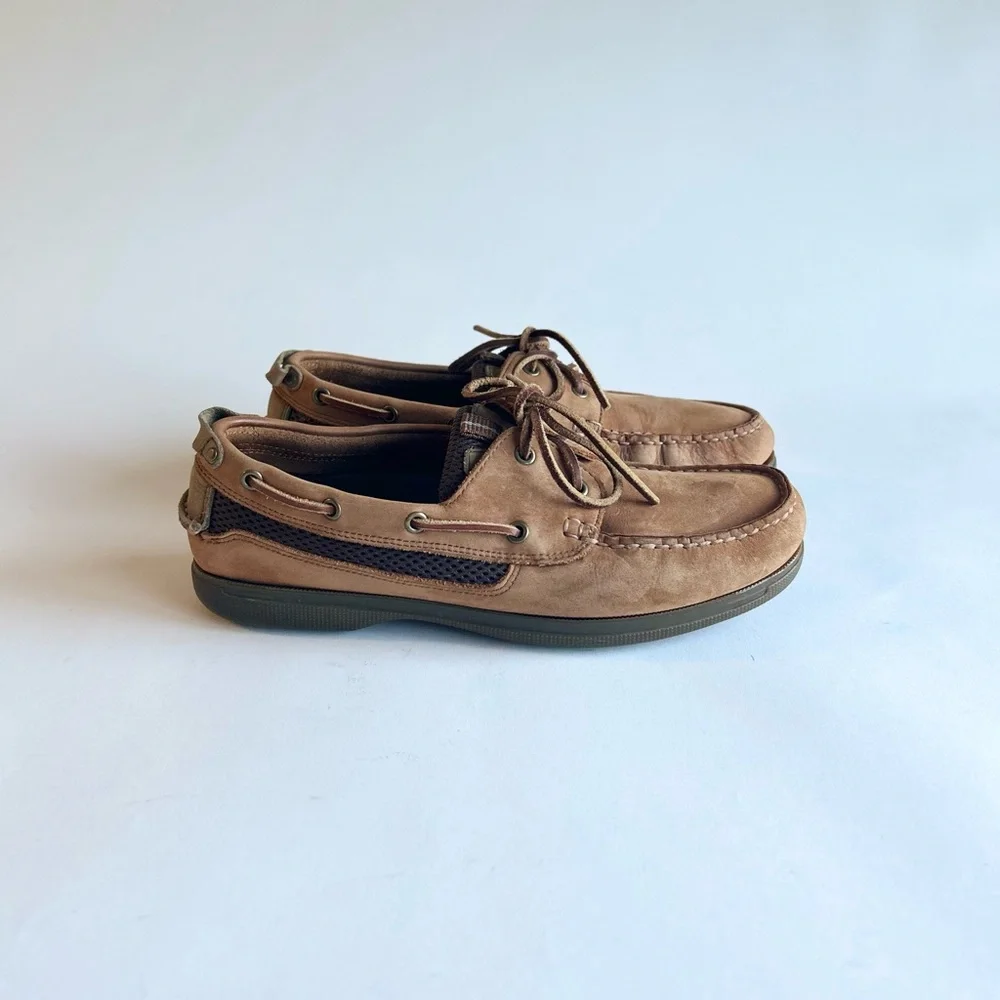 Men's Bass Tan Genuine Leather Rubber Outsole Topsides Loafers size 9.5